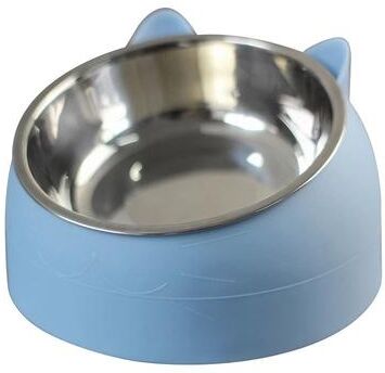Uplifted Finds Tilted Stainless Steel Cat Bowl With Non Slip Base And Spinal Protection blue 200 Ml