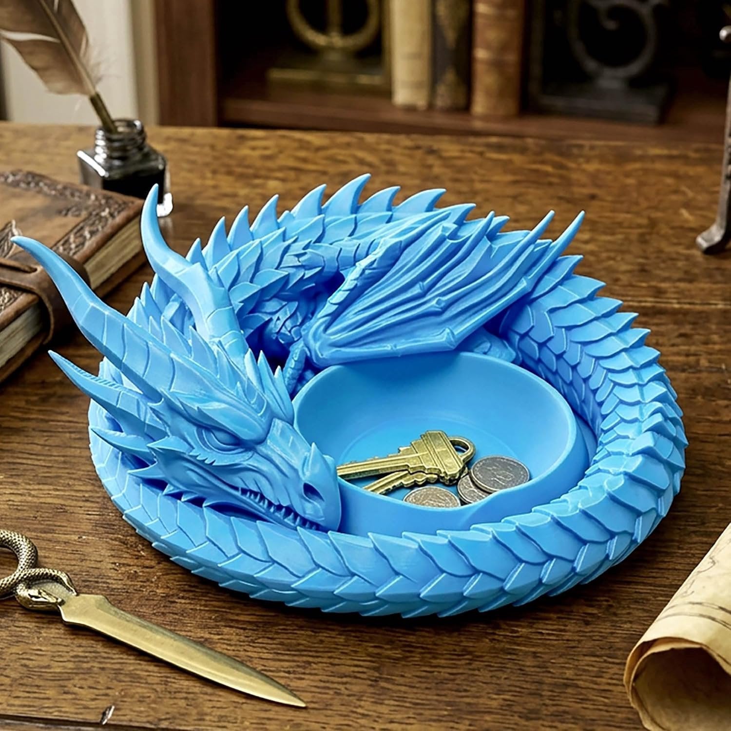 Blauwe drakenfiguur schaduw fantasiedraak voor Halloween decoratie