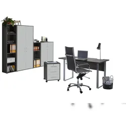 moebel-dich-auf Büromöbel-Set TABOR 4 in anthrazit / lichtgrau, Arbeitszimmer Komplett-Set Büro