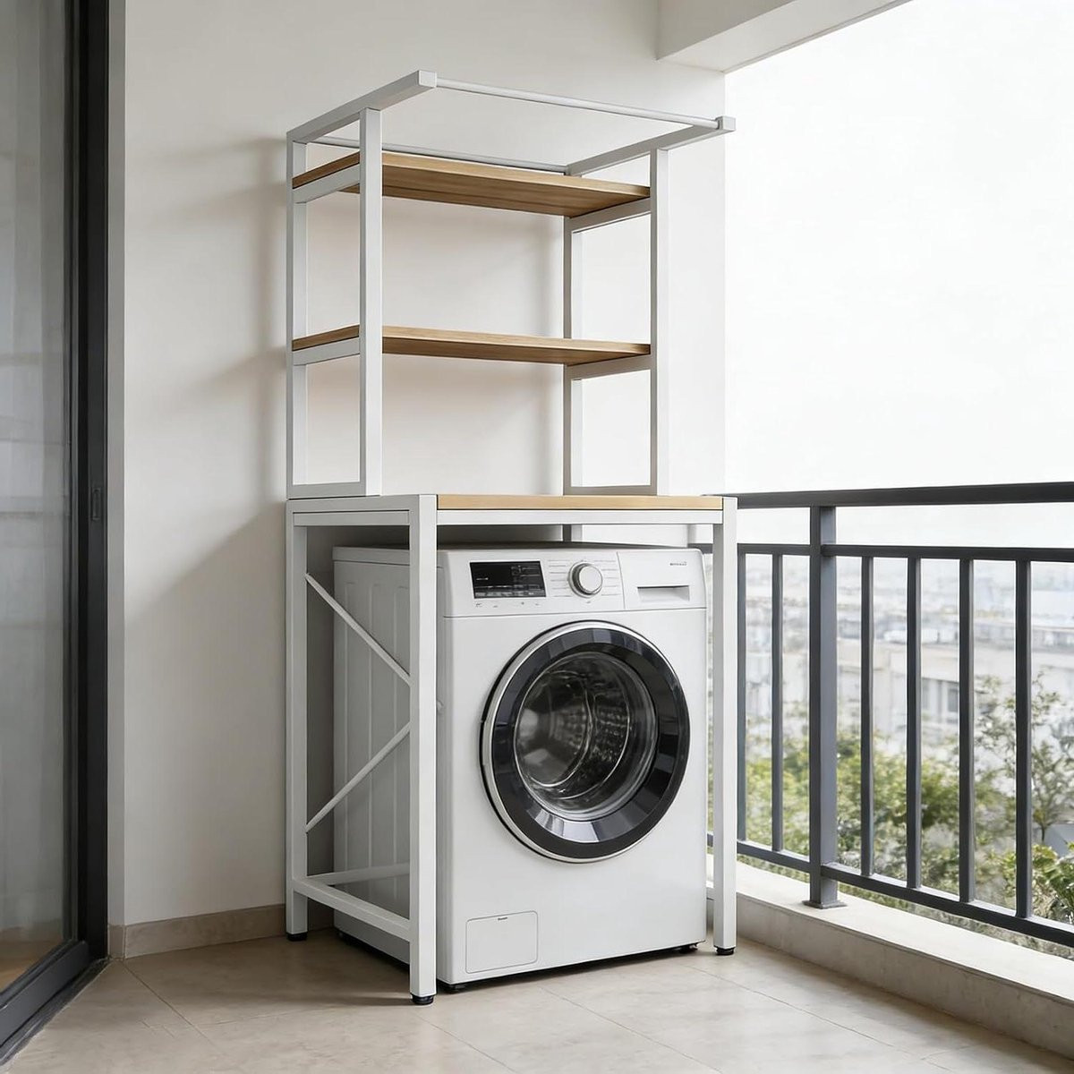 Wit Metalen Opbergrek voor Wasmachine en Badkamer