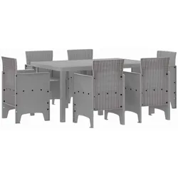 vidaXL Garten Essgruppe 7 pcs Hellgrau Polt Rattan