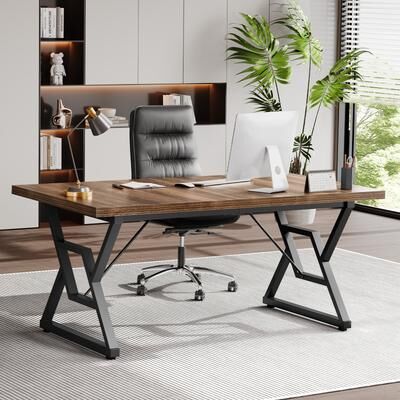OHOHOLIVE Thicker Desktop Computer Desktop Desk Executive Desk with Z-Shaped Metal Leg Workstation for Home Office