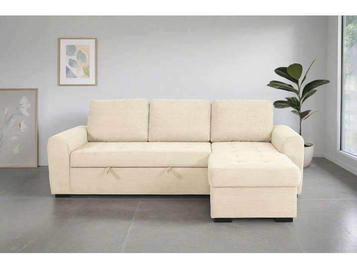 Ecksofa GOODPRODUCT Poll L-Form, B: 245 cm , beige (b800 zoom 1 cream), B:245cm H:85cm T:155cm, 92% Polyester;8% Nylon, Sofas, Ecksofa, mit Schlaffunktion & Bettkasten