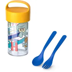 koziol Schnackpot & Trinkflasche + Besteck Buddy Snack Spongebob & Squidward 500ml - gelb|blau|transparent