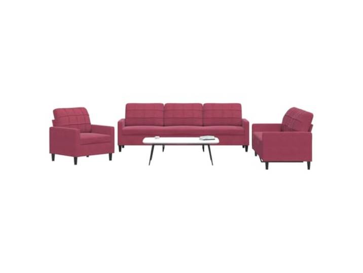 HEFZGDB 3-TLG. Sofagarnitur mit Kissen Weinrot Samt, Weiches Velours Material, Robustes Metallgestell mit Dicker Polsterung, Modernes Design Sofaset