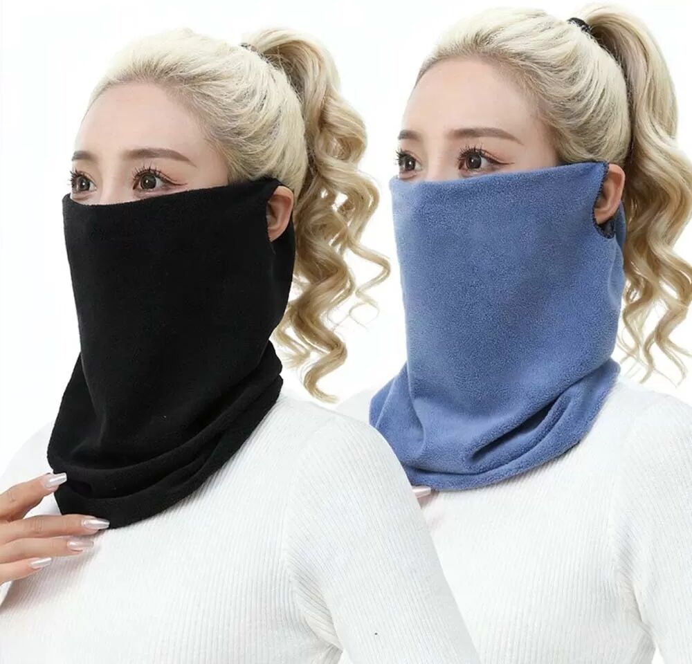 INF Warme Fleece-Gesichtsmaske mit Ohrschlaufen - Verbesserter Schutz & Komfort Schwarz