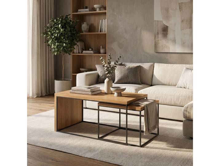Mate-Couchtisch-Set aus massivem Holz 100 cm / 50 cm Danzz