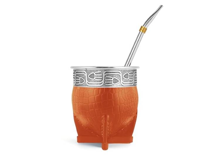 Imperial Mate Kalebasse mit Bombilla-Set, Yerba Mate Teetasse, Mate Strohhalm und Reinigungsbürste inklusive, Guarda Rupestre - Fisch-Stil (Gelbbraun)