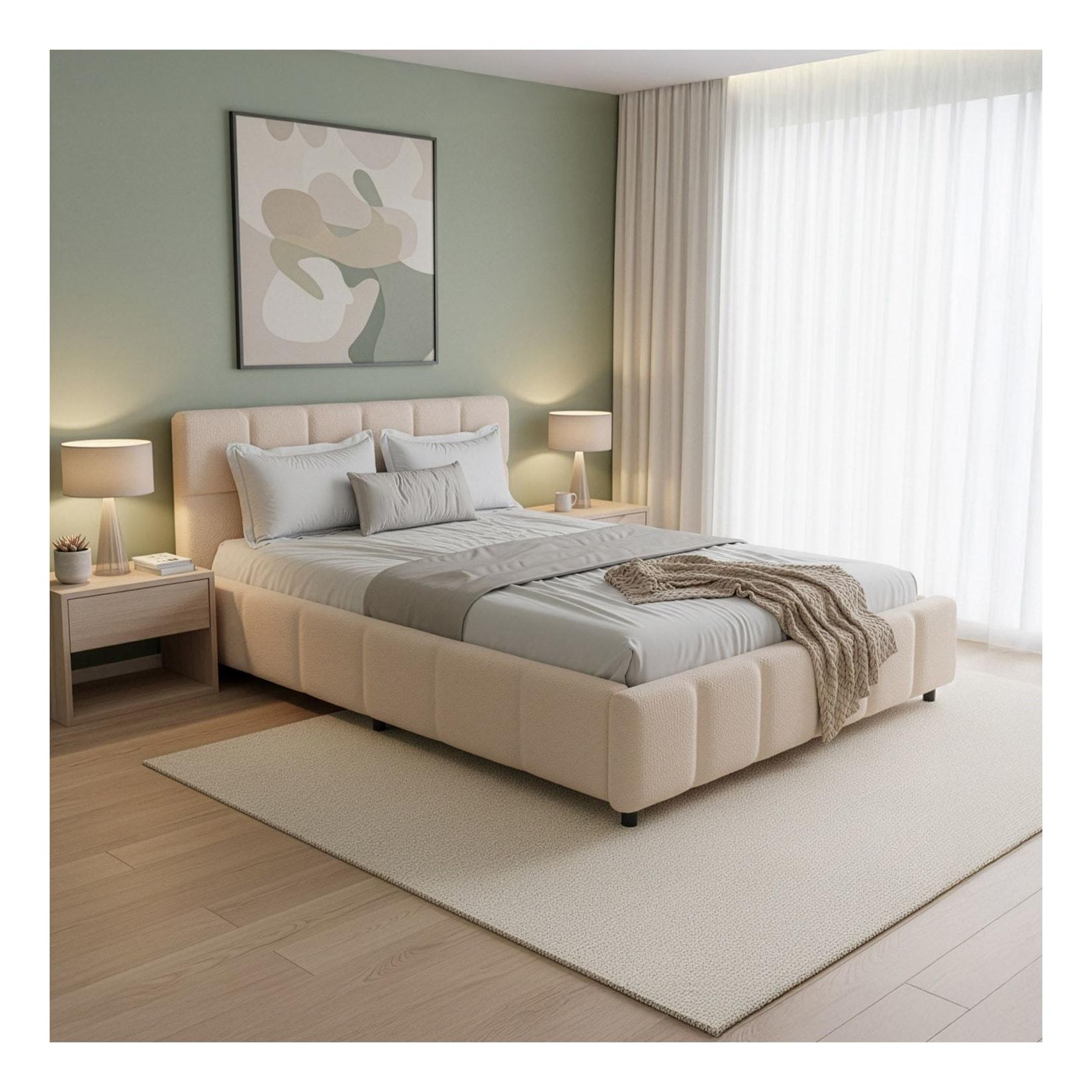 Juskys Polsterbett Florenz - Bubble Design, gepolstertes Kopfteil, Bouclé - 140 x 200 cm - Beige