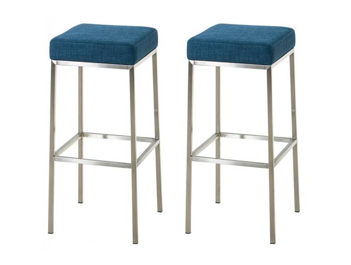 CLP Barhocker 2er Set Stoff Blau, Metall, 37x85x37 cm, Esszimmer, Barmöbel, Barhocker