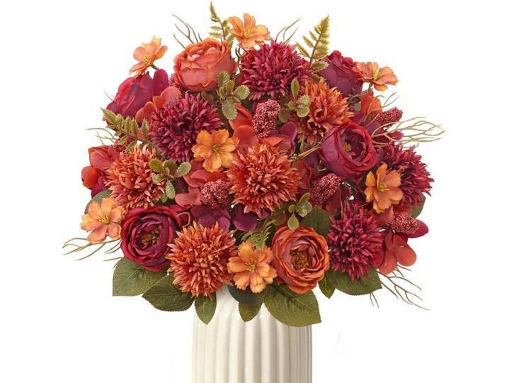 Kunstblumenstrauss Herbst 4er Set Burgunderrot, Bordeaux, 30 cm, Dekoration, Blumen & Blumentöpfe, Kunstblumen