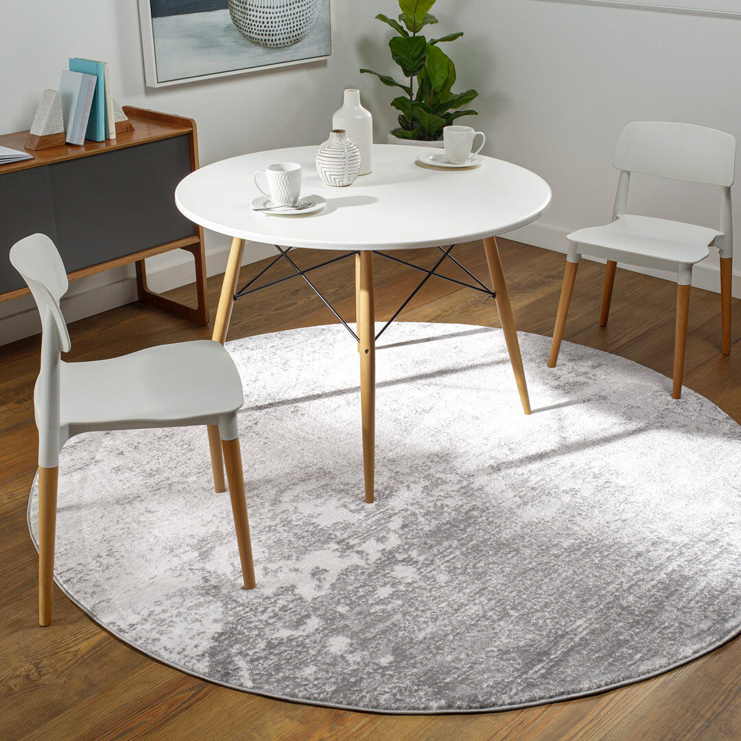Hykkon Power Loom Charcoal/White Rug White;Black;Gray Round 200 cm