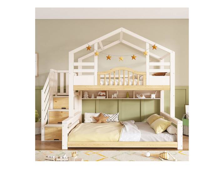 STILVORA Etagenbett 140x200 mit 2 Matratze Hausbett mit Stauraum Doppelbett, funktional