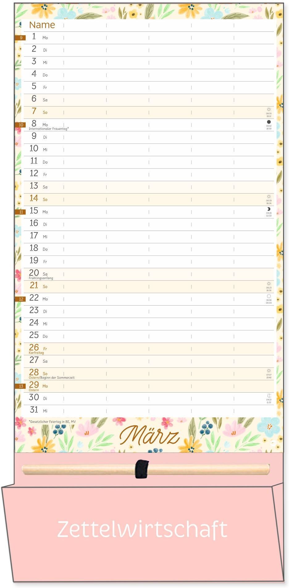 Heye Deko-Familienplaner mit Tasche Flower Time 2027
