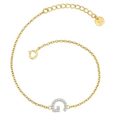Gliederarmband GLANZSTÜCKE MÜNCHEN "GSM1962", gold (gelbgold, weiß), Armbänder, Damen, Silber 925 (Sterlingsilber), Gliederarmband, mit Buchstaben-Anhänger