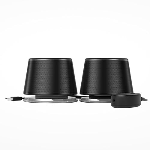 Amazon Basics Bluetooth- en USB-luidspreker met blauwe verlichting voor pc, groot, zwart