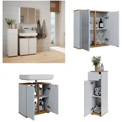 Vicco Badmöbel-Set Didi Weiß Eiche 3 Teile Midischrank mit Schublade