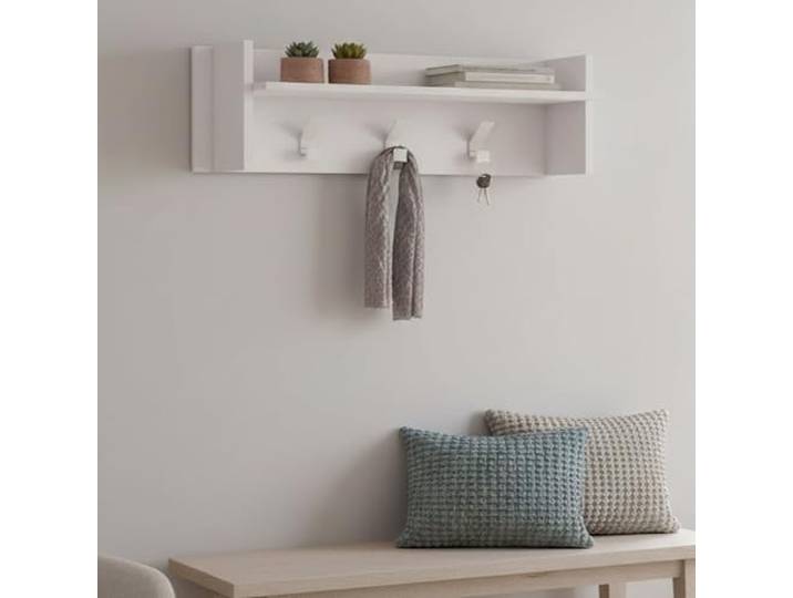 Dmora - Eingangsmöbel Narciso, Kleiderbügel mit 3 Haken, Eingangsregal, 100 % Made in Italy, 90 x 29 x 34 cm, Weiß,
