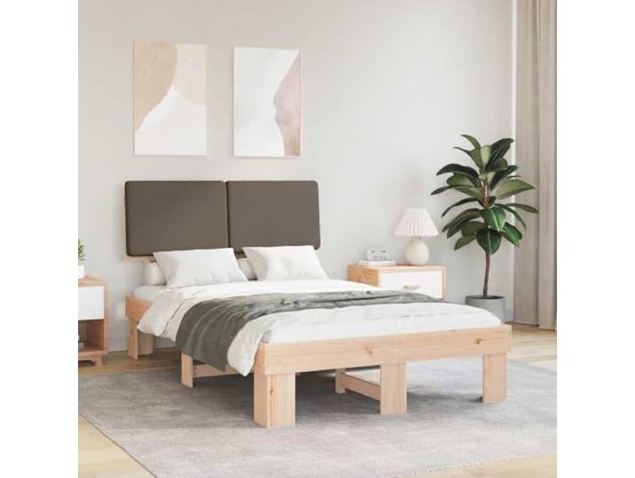 Kiefernholz gepolstertes Kopfteil modernes Design 120x200 cm Taupe Bettgestell mit gepolstertem Kopfteil Taupe 120x200 cm Massivholz Kiefer Stabil Modernes Design Ohne Boxspring
