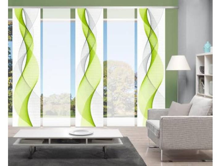 Home Fashion 95669, 5er-Set Schiebegardinen 'OPALIA' 5 x 245 x 60 cm inkl. Zubehör Farbe:, Farbe:apfelgrün