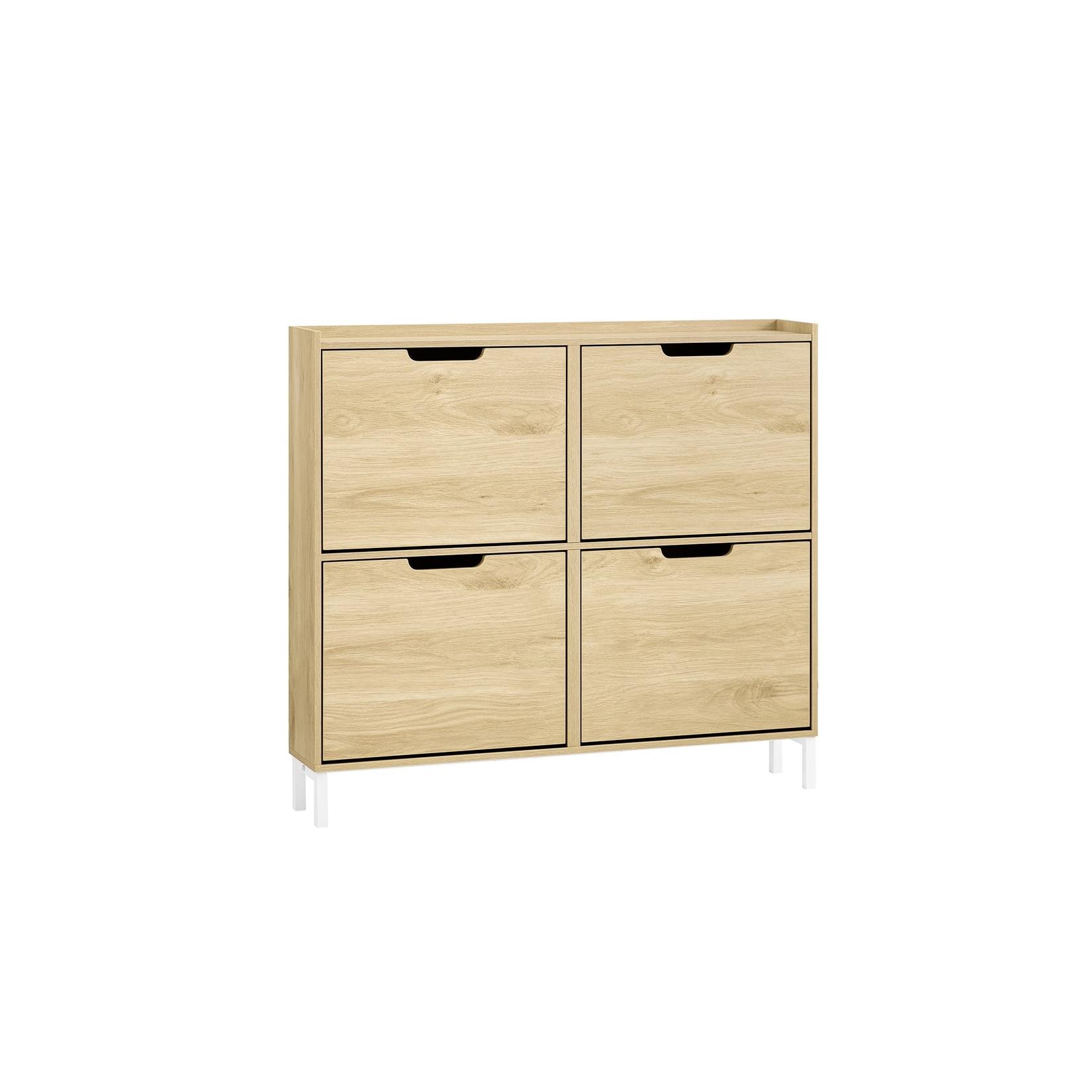 SoBuy Schuhschrank mit 4 Türen Holzfarbe 19x100x89,99cm Minimalistisch