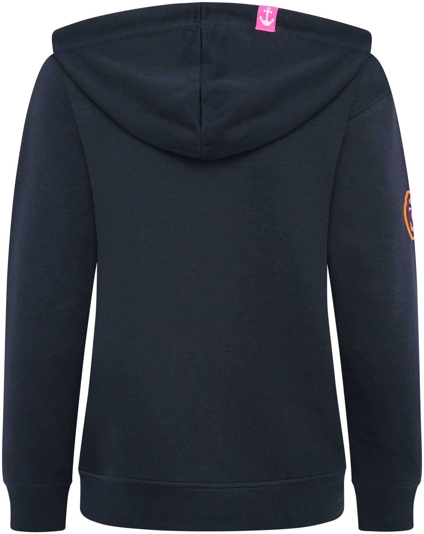 Hoodie ZWILLINGSHERZ "Moin Moin Moin", Damen, Gr. S/M, blau (marine), Jersey, Obermaterial: 50% Baumwolle, 50% Polyester, unifarben mit Farbeinsätzen, hüftbedeckend, V-Ausschnitt, Sweatshirts Hoodie, V-Ausschnitt, bunte Stickerei, Kapuze, Kordelzug marine