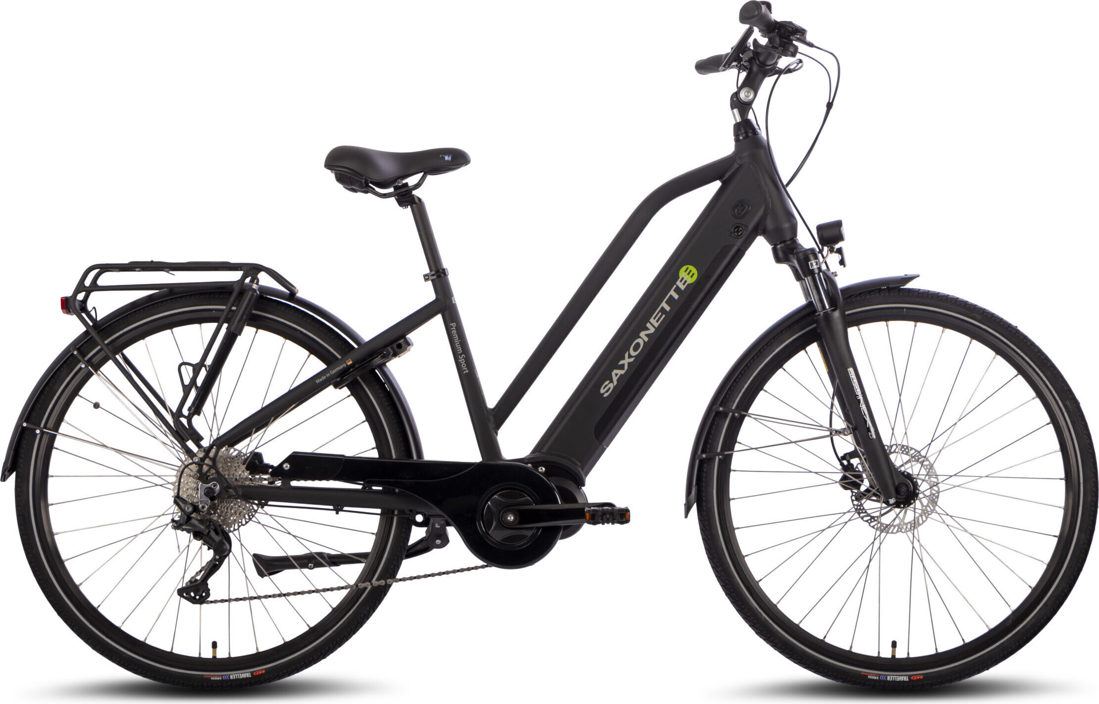 SAXONETTE E-Trekkingbike Premium Sport , Mittelmotor 522 Wh Akku, Pedelec, Elektrofahrrad, (Trapez Rahmenhöhe 45cm , Schwarz)