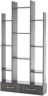 Ivinta 67 Inch Mountain-Shaped Bookshelf Bookcase, Large Open Shelves with 2 Storage Drawers, Display Rack