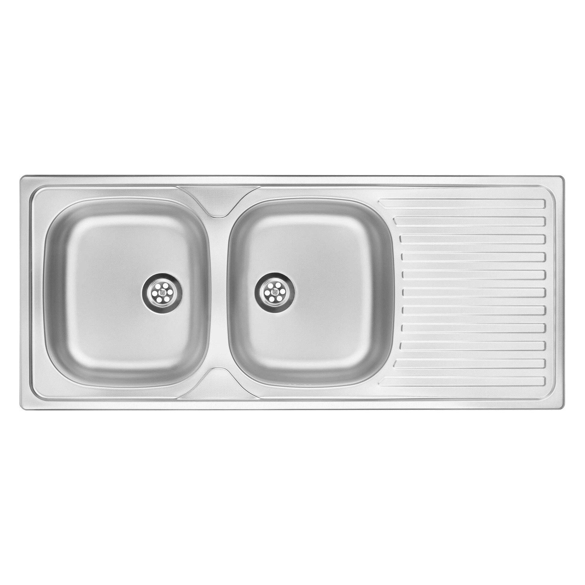 2-Becken-Spüle aus Stahl mit Abtropffläche (Einbauspüle, 50 cm, 116.50 cm) (ZEU 0210)