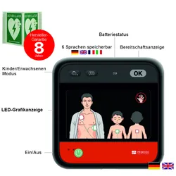 myPAD-A AED LED-Grafik, klimatisierter Metallwandkasten & Winkelschild, DE/EN