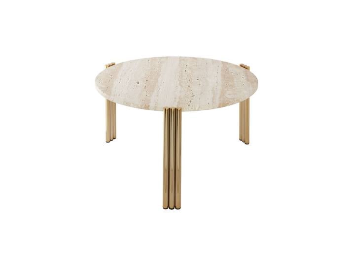 Marmor Design Beistell-/ Couchtisch „Tribus“ Gold/Travertin Ø 60 x 35 cm AYTM