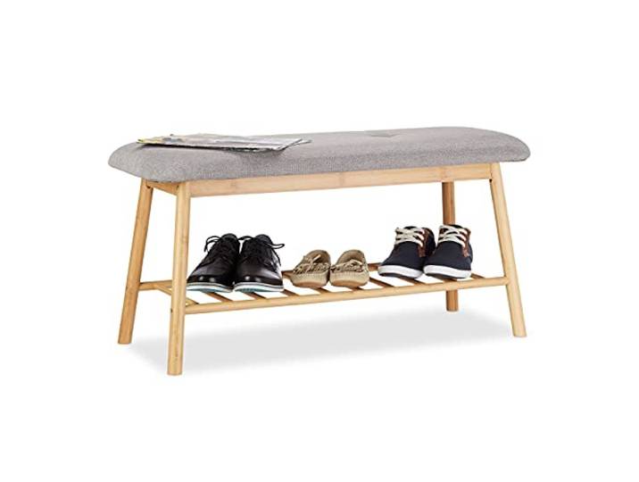 Relaxdays Schuhbank Bambus für 2 Personen, Natur-grau