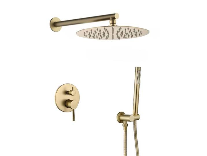 HOShower-Ensemble de douche avec pommeau de douche pluie, douche à fixer au mur, douche ronde, 8 po, 10/12 po, or brossé, rose, gris