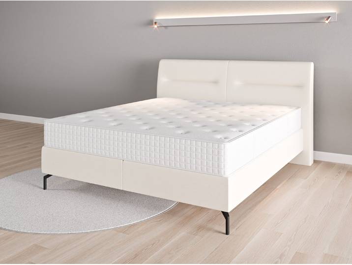 Boxspringbett 180x200 Nr. 2 - Beige/Braun (Cremeweiß) - Feiner Strukturstoff