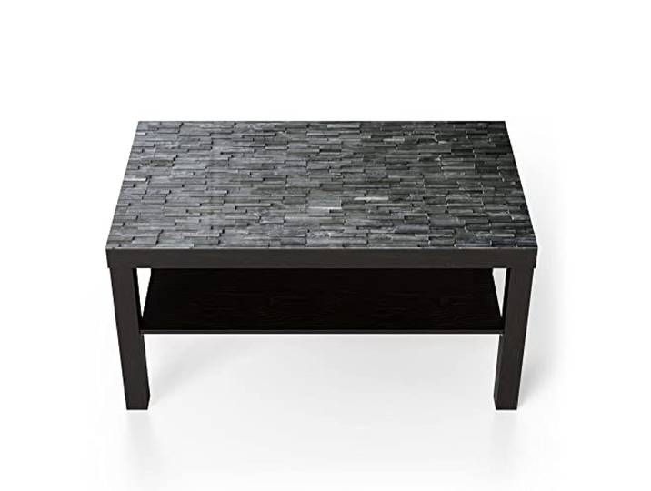 DEQORI Glastisch schwarz groß 90x50 cm Motiv Natursteinmauer ausgefallener Beistelltisch aus Glas Hochglanz Couchtisch fürs Wohnzimmer moderner Couch Tisch mit Design
