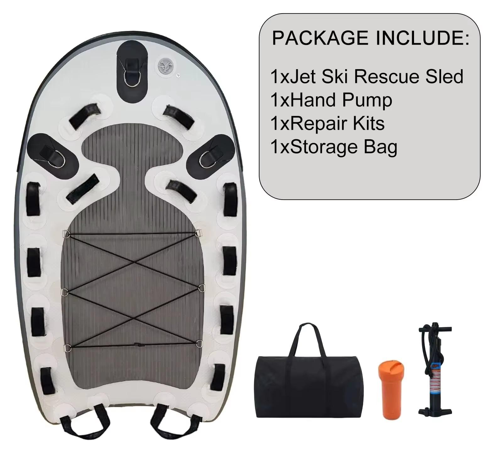 Aufblasbarer Rettungsschlitten - Rettungsboard für Jetskis - PVC - 168 x 100 x 10 cm - Handpumpe inklusive - Für Seen, Meer und Flüsse - Grau