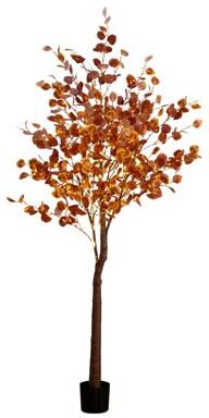 Nearly Natural 7-ft Pre-Lit Grand Autumn Eucalyptus Artificial Fall Tree - Green