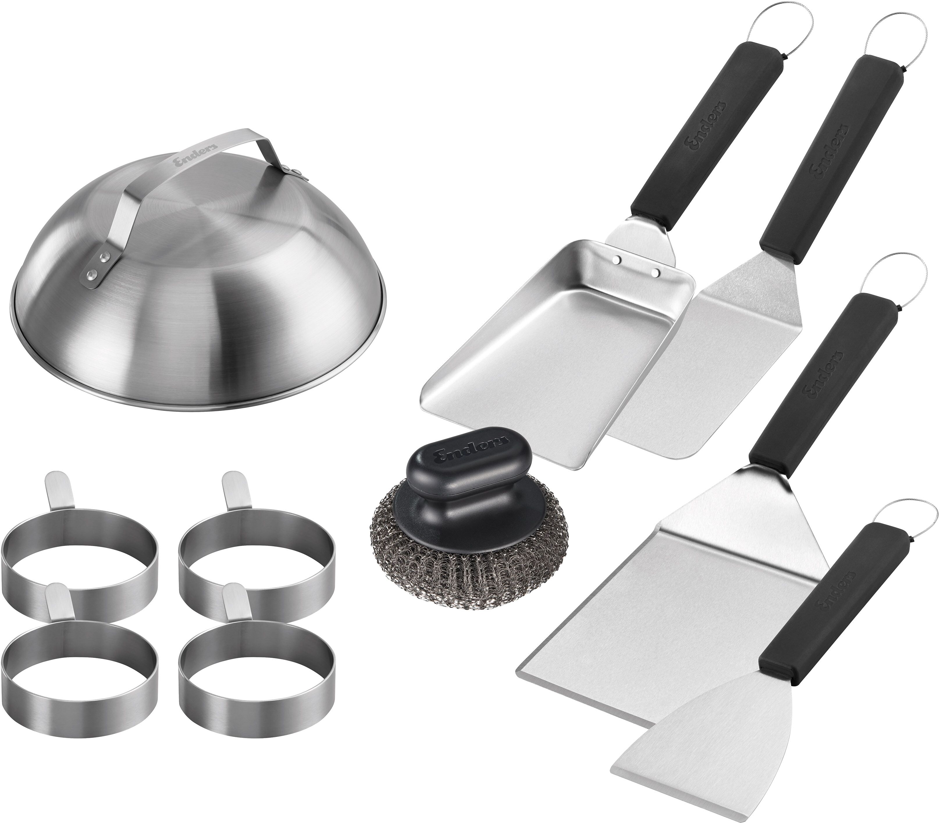 Grillbesteck-Set ENDERS "Plancha-Set", silber (silberfarben), Edelstahl, Grillbesteck-Sets, 10-teilig, aus Edelstahl
