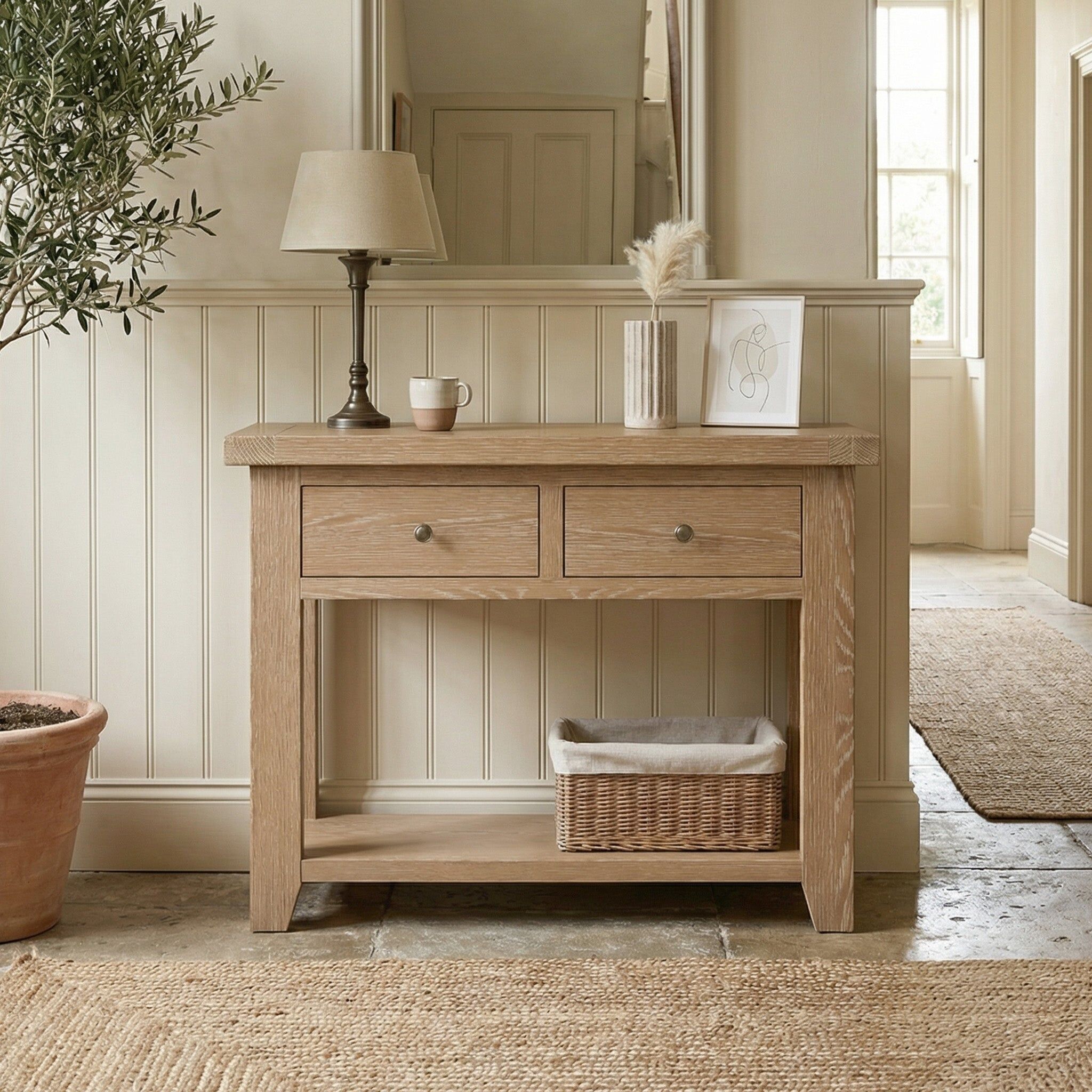 Burford 2 Drawers Console Table in Natural Oak