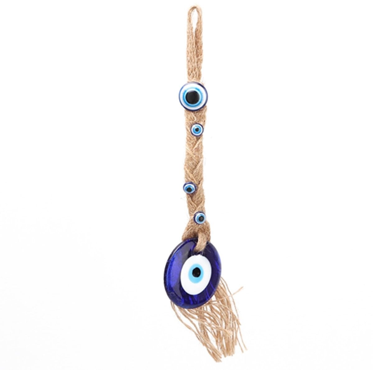 Handgemaakt Blauw Turks Oog Amulet van Gekleurd Glas met Jute Touw voor Decoratie