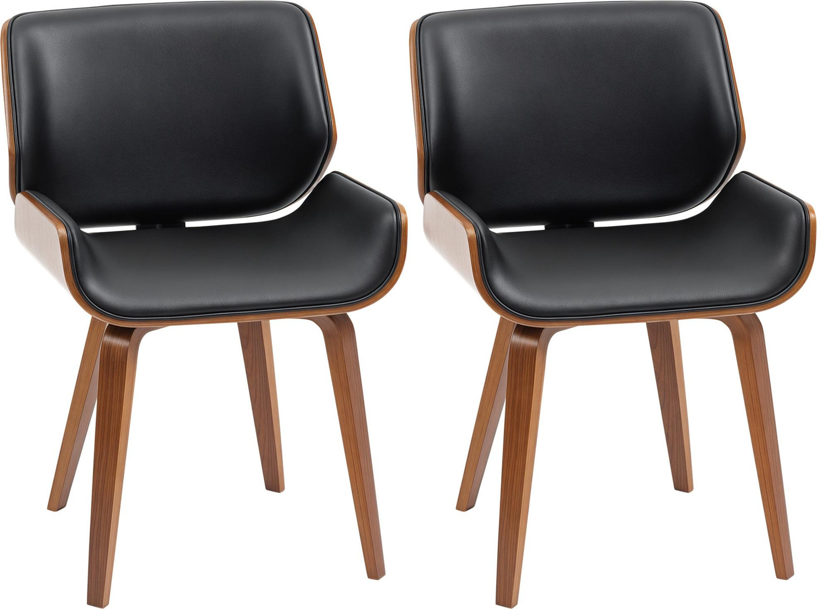 HOMCOM Set van 2 vintage eettafelsstoelen met zwarte synthetische bekleding en houten poten