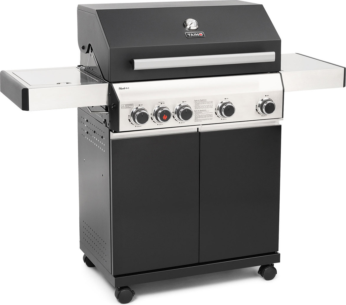 TAINO BLACK 4+1 Gasgrill 4 Brenner mit Seitenbrenner und Keramik Sear-Burner Seitenkocher Matt Schwarz