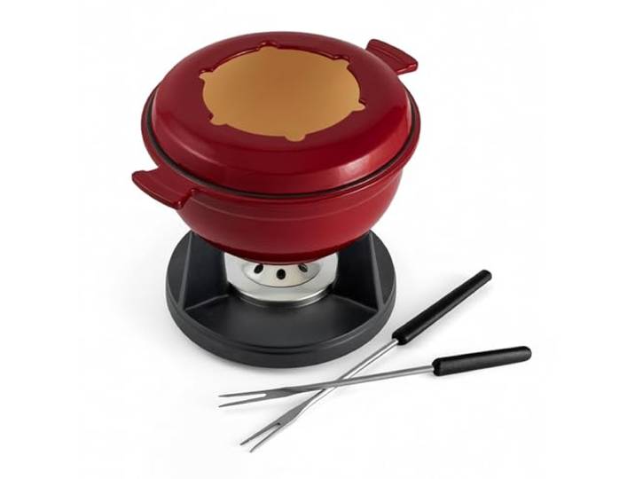 Swissmar Luzern Gusseisen-Fondue-Set, 10-teilig, 2 Liter, rot, Küche Käse-, Schokoladen- und Fleischfondue, gleichmäßige Wärmeverteilung ohne heiße Stellen, kompatibel mit allen Herdarten
