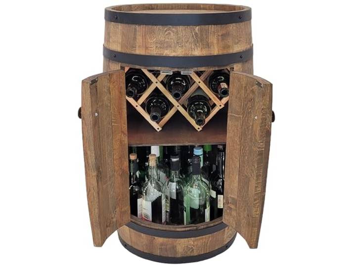 weeco Fassbar mit Tür und Weinhalter - Weinregal. Fass Hausbar Weinrack 80 cm. Rustikaler deko Barschrank Weinständer. Fassbier, Whiskybar. Flaschenständer Bar Kabinett, Whiskybar