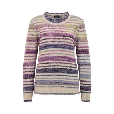 Rundhalspullover GOLDNER "Streifenpullover mit Struktur", Damen, Gr. 40, bunt (beere, gemustert), Modern, gerade, Rundhals, Rippbündchen, Pullover Rundhalspullover, Effektgarn mit verstrickt