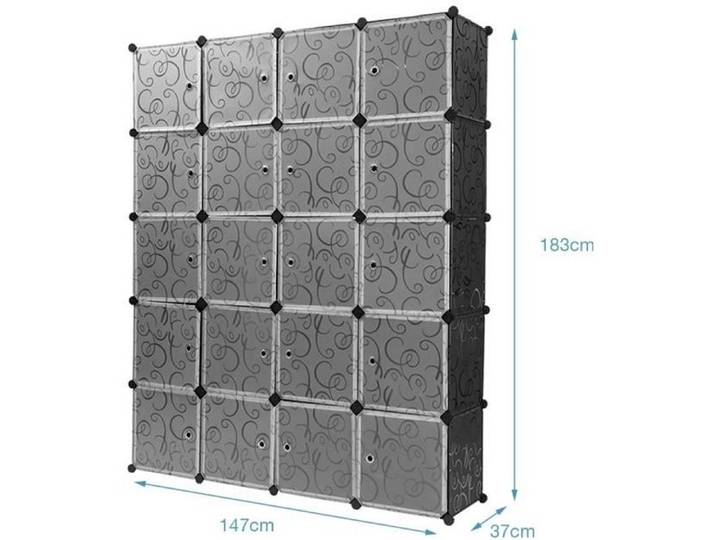 YIS Armoire Penderie Portable avec 2 Tige Suspendue - Modulaire en Plastique et Cadre Métal Stable - 20 Cubes Noir / Blanc