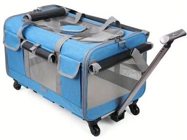 Uplift Picks Extra Large Rolling Pet Carrier Bag With Detachable Trolley blue