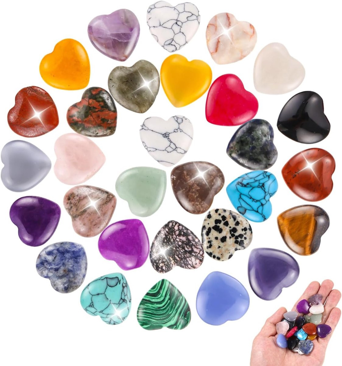 Set van 30 hartvormige kristallen in diverse kleuren voor meditatie en decoratie