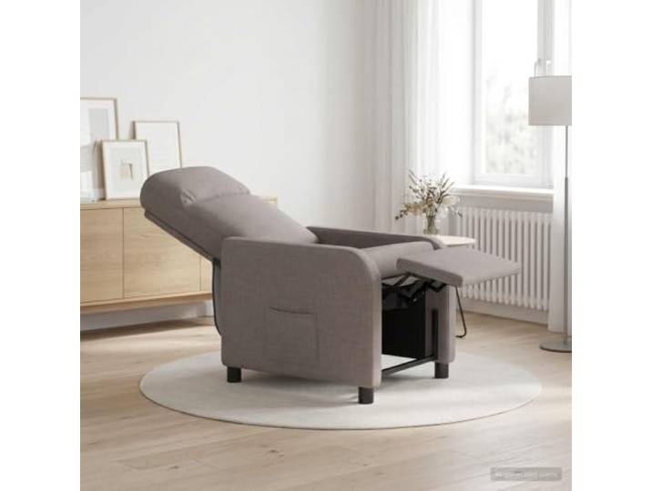 Liegesessel Taupe Stoff Verstellbar 115°-160° Metall Holz Rahmen 100 % Polyester Bezug,weich und widerstandsfähig,flache Armlehnen,leicht abwischbar