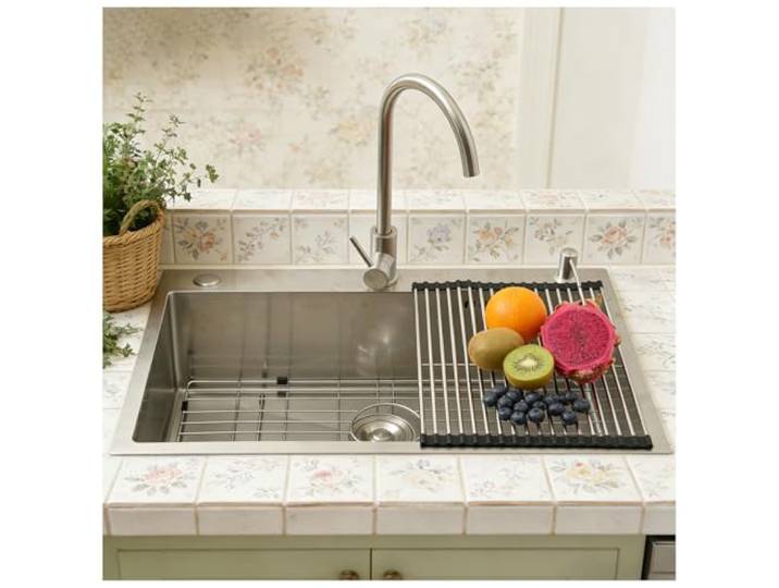Spülbecken mit Armatur 85x50cm, Küchenspüle Moderne Edelstahlspüle 304, 1 Becken Einbauspüle, Großes Waschbecken Küche, mit Armatur, Abtropfgestell und Siphon